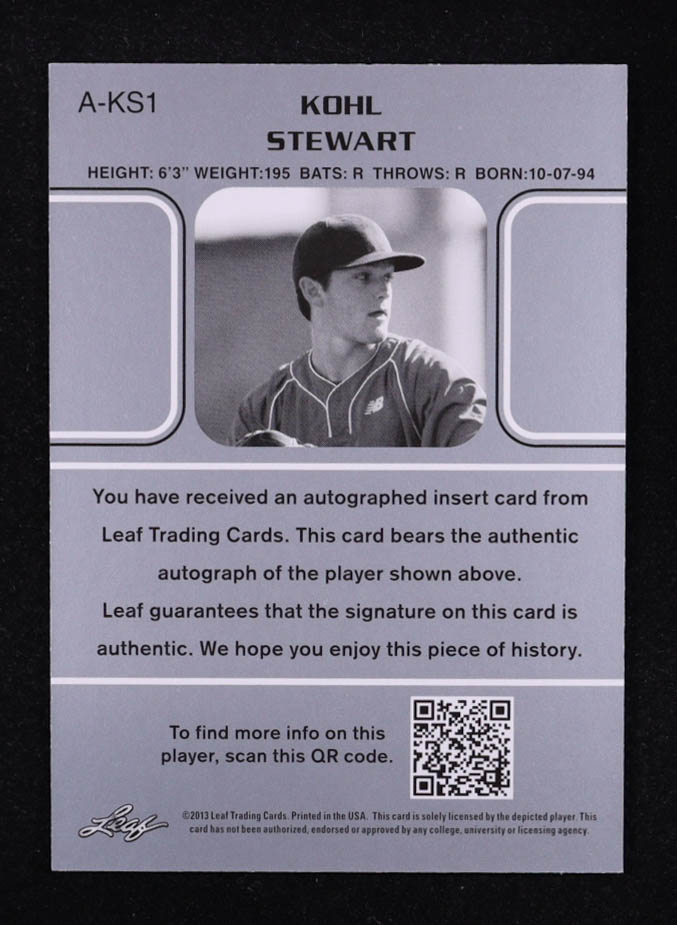 Kohl Stewart 2013 Leaf Memories Autographs #KS1 at PristineAuction.com Kohl Stewart 2013 Leaf Memories Autographs #KS1 at PristineAuction.com