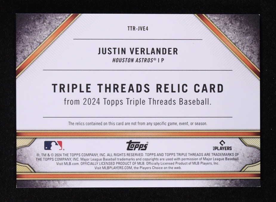 Justin Verlander 2024 Topps Triple Threads Relics Gold #TTRJVE4 #2/9 at PristineAuction.com Justin Verlander 2024 Topps Triple Threads Relics Gold #TTRJVE4 #2/9 at PristineAuction.com
