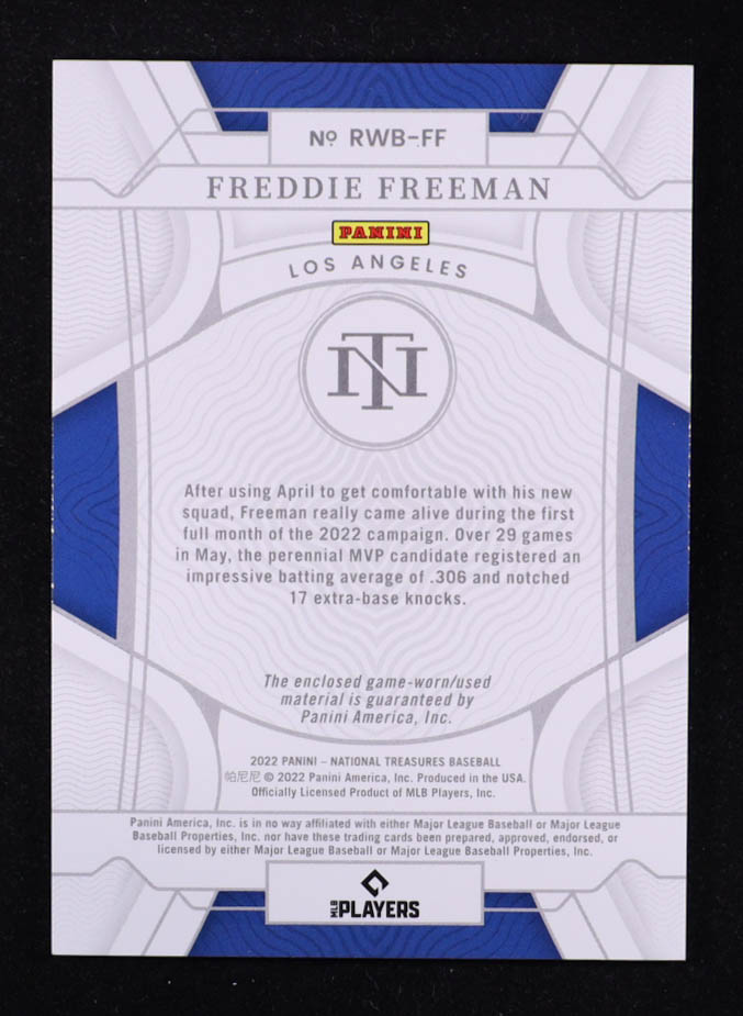 Freddie Freeman 2022 Panini National Treasures Red White and Blue Materials #11 #82/99 at PristineAuction.com Freddie Freeman 2022 Panini National Treasures Red White and Blue Materials #11 #82/99 at PristineAuction.com