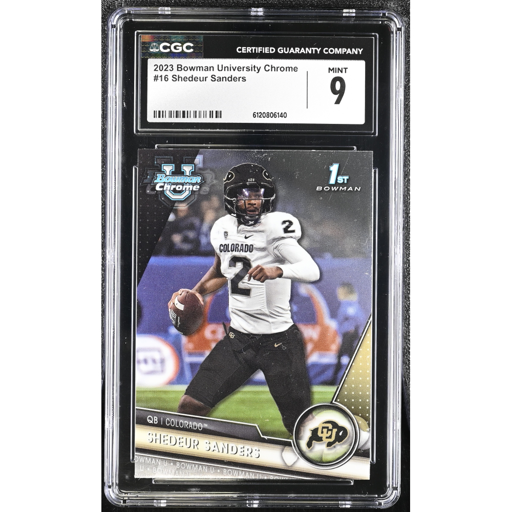 Shedeur Sanders 2023 Bowman University Chrome #16 RC (CGC 9) at PristineAuction.com