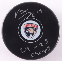 Matthew Tkachuk Signed Panthers Logo Hockey Puck Inscribed "24 & 25 Champs" (JSA) at PristineAuction.com