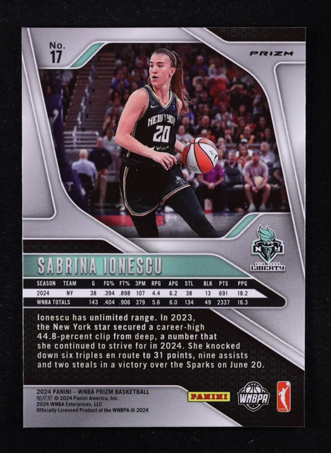 Sabrina Ionescu 2024 Panini Prizm WNBA Prizms Ice #17 at PristineAuction.com Sabrina Ionescu 2024 Panini Prizm WNBA Prizms Ice #17 at PristineAuction.com