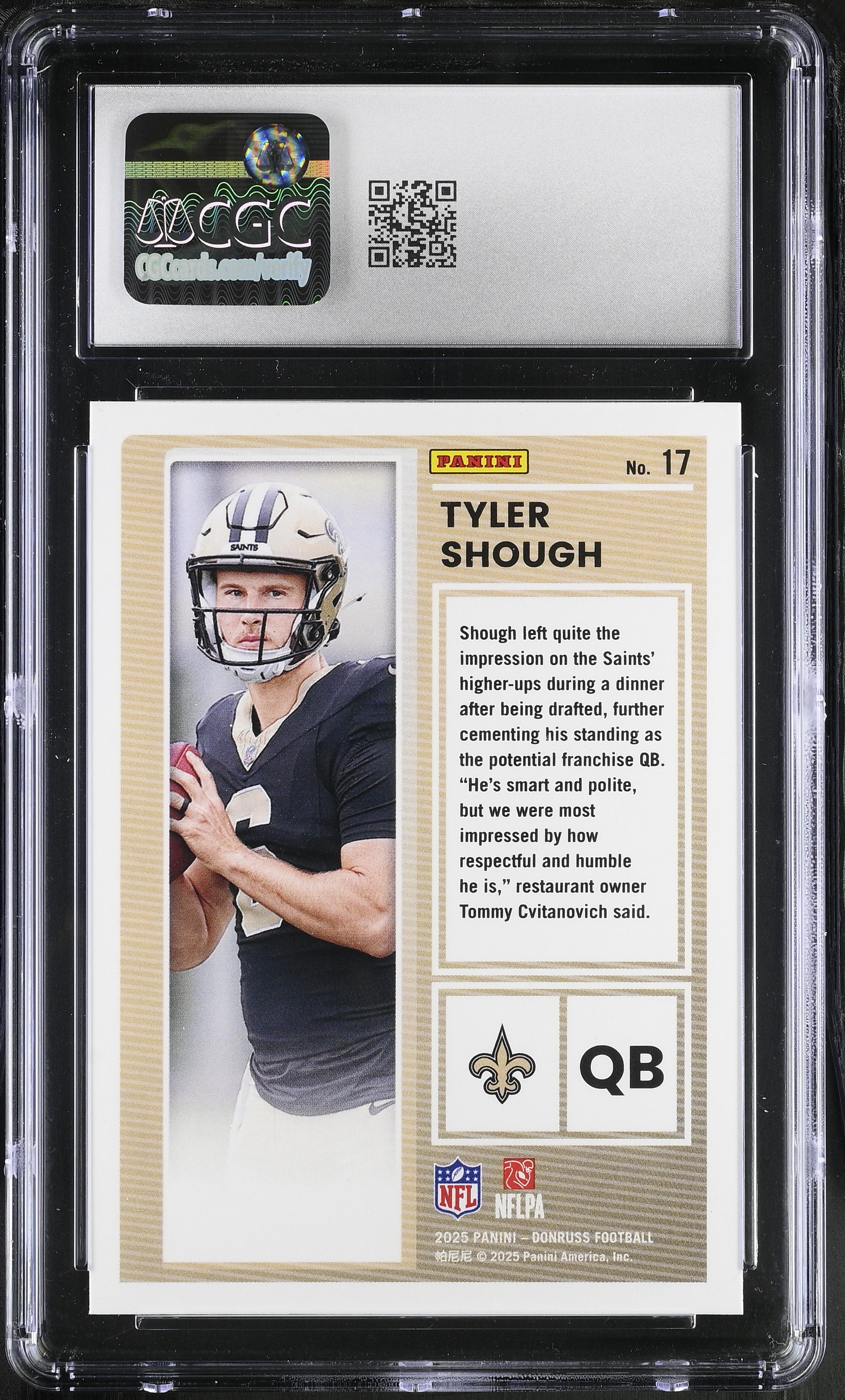 Tyler Shough 2025 Donruss The Rookies #17 RC (CGC 10) at PristineAuction.com Tyler Shough 2025 Donruss The Rookies #17 RC (CGC 10) at PristineAuction.com