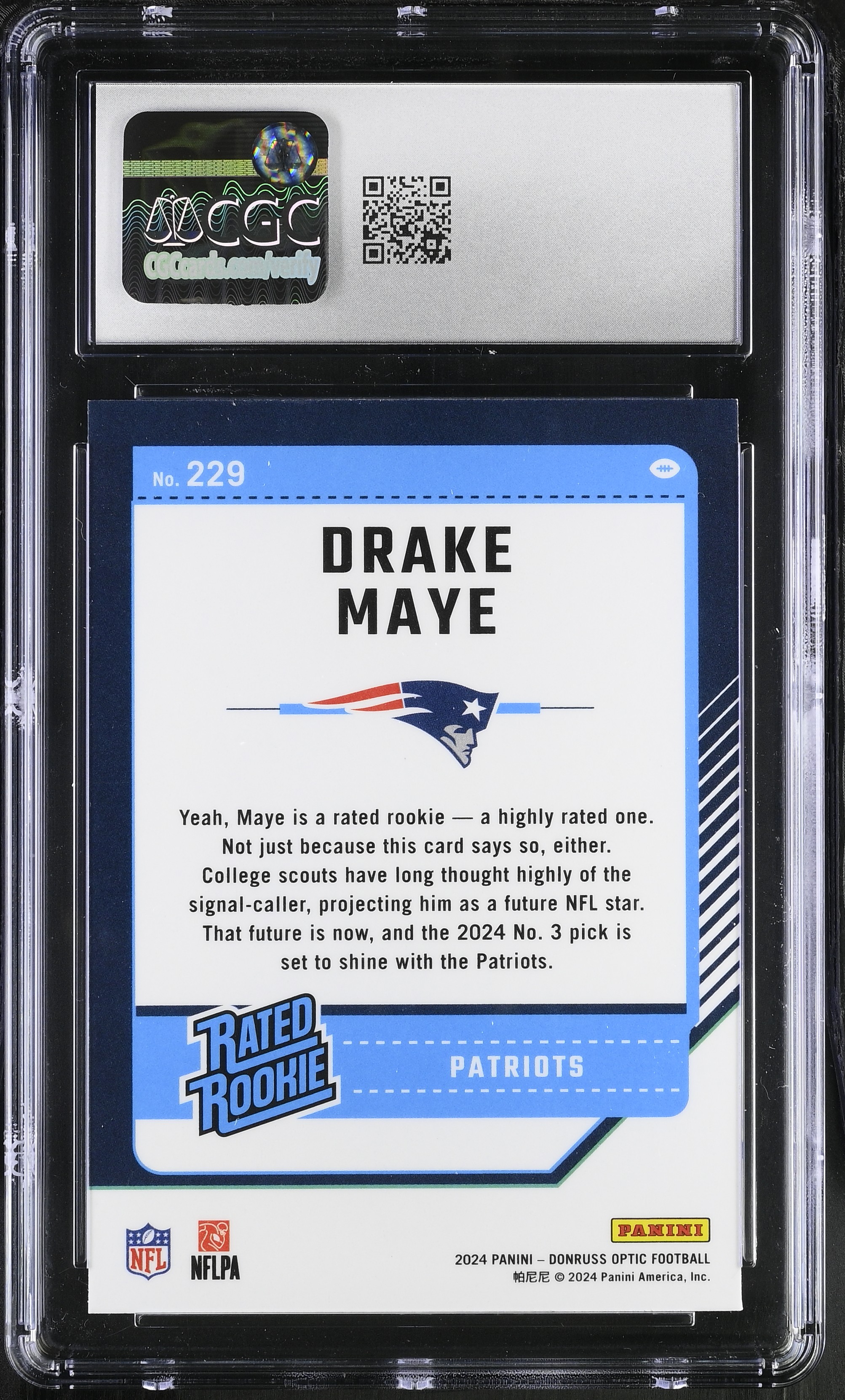 Drake Maye 2024 Donruss Optic #229 RC (CGC 9) at PristineAuction.com Drake Maye 2024 Donruss Optic #229 RC (CGC 9) at PristineAuction.com