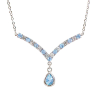 3.25 CTW Natural Blue Topaz & White Topaz Rhodium Plated Designer Necklace 19in | Estimated Value $1,699 (AMG) at PristineAuction.com