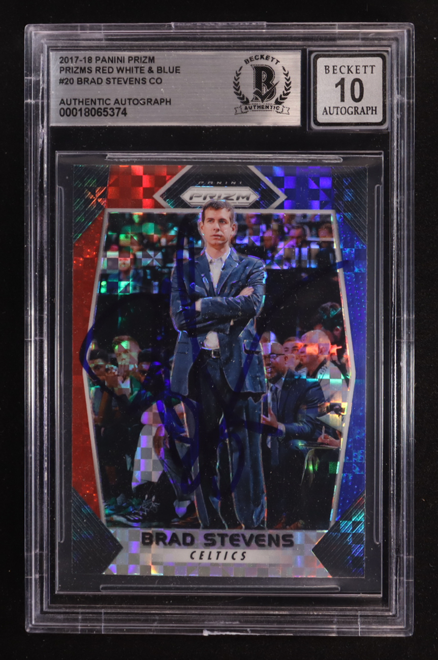 Brad Stevens Signed 2017-18 Panini Prizm Red/White/Blue #20 (BGS | Autograph Graded BGS 10) at PristineAuction.com Brad Stevens Signed 2017-18 Panini Prizm Red/White/Blue #20 (BGS | Autograph Graded BGS 10) at PristineAuction.com