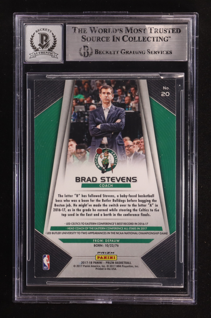 Brad Stevens Signed 2017-18 Panini Prizm Red/White/Blue #20 (BGS | Autograph Graded BGS 10) at PristineAuction.com Brad Stevens Signed 2017-18 Panini Prizm Red/White/Blue #20 (BGS | Autograph Graded BGS 10) at PristineAuction.com