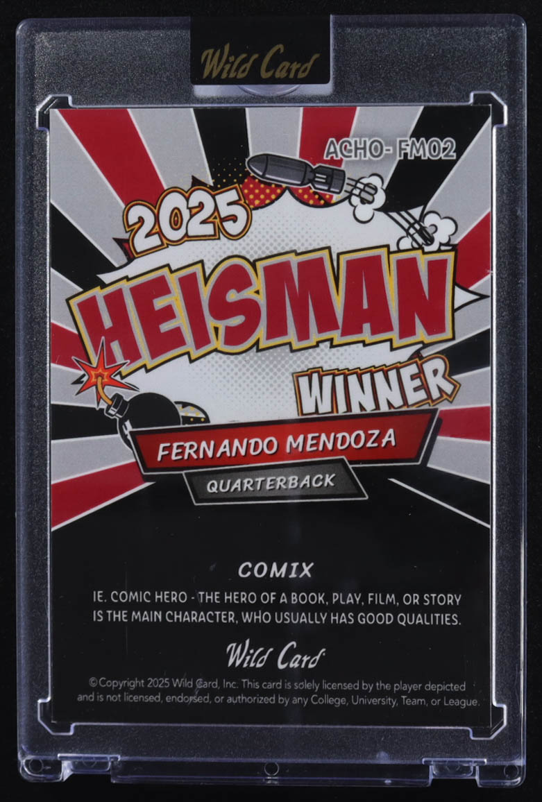 Fernando Mendoza 2025 Wild Card Comix 2025 Heisman Winner #ACHO-FM02 RC #1/4 at PristineAuction.com Fernando Mendoza 2025 Wild Card Comix 2025 Heisman Winner #ACHO-FM02 RC #1/4 at PristineAuction.com