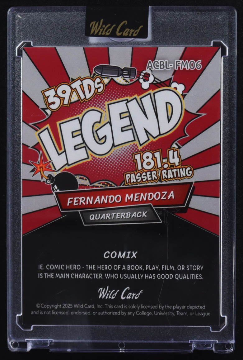 Fernando Mendoza 2025 Wild Card Comix Legend #ACBL-FM06 RC #4/4 at PristineAuction.com Fernando Mendoza 2025 Wild Card Comix Legend #ACBL-FM06 RC #4/4 at PristineAuction.com