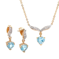 3.16 CTW Natural Blue Topaz & Diamonds 18K Gold Plated Designer Necklace & Earrings Set 19in | Estimated Value $1,699 (AMG) at PristineAuction.com