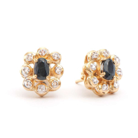 1.43 CTW Natural Black Sapphire & Diamonds 18K Gold Plated Designer Earrings | Estimated Value $1,249 (AMG) at PristineAuction.com