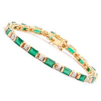 10.27 CTW Natural Green Agate & Diamonds 18K Gold Plated Designer Bracelet Size 7.5in | Estimated Value $2,049 (AMG) at PristineAuction.com