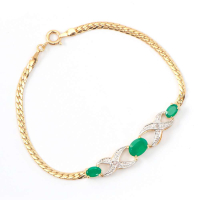 1.82 CTW Natural Green Agate & Diamonds 18K Gold Plated Designer Bracelet Size 7.75in | Estimated Value $1,789 (AMG) at PristineAuction.com