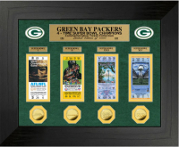 Packers "4-Time Super Bowl Champions" Custom LE Framed Ticket Display with (4) Gold Plated Coins at PristineAuction.com