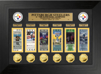 Steelers "6-Time Super Bowl Champions" Custom LE Framed Ticket Display with (6) Gold Plated Coins at PristineAuction.com