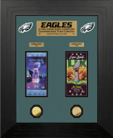 Eagles "2-Time Super Bowl Champions" Custom LE Framed Ticket Display with (2) Gold Plated Coins at PristineAuction.com