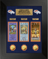 Broncos "3-Time Super Bowl Champions" Custom LE Framed Ticket Display with (3) Gold Plated Coins at PristineAuction.com
