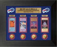 Bills "4-Time Super Bowl Appearance" Custom LE Framed Ticket Display with (4) Gold Plated Coins at PristineAuction.com