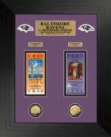 Ravens "2-Time Super Bowl Champions" Custom LE Framed Ticket Display with (2) Gold Plated Coins at PristineAuction.com