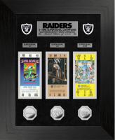 Raiders "3-Time Super Bowl Champions" Custom LE Framed Ticket Display with (3) Silver Plated Coins at PristineAuction.com