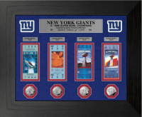Giants "4-Time Super Bowl Champions" Custom LE Framed Ticket Display with (4) Silver Plated Coins at PristineAuction.com