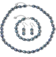 Freshwater Cultured Black Pearl 3-Piece Set | Necklace, Bracelet & Earrings at PristineAuction.com