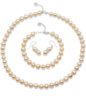 Freshwater Cultured White Pearl 3-Piece Set | Necklace, Bracelet & Earrings at PristineAuction.com