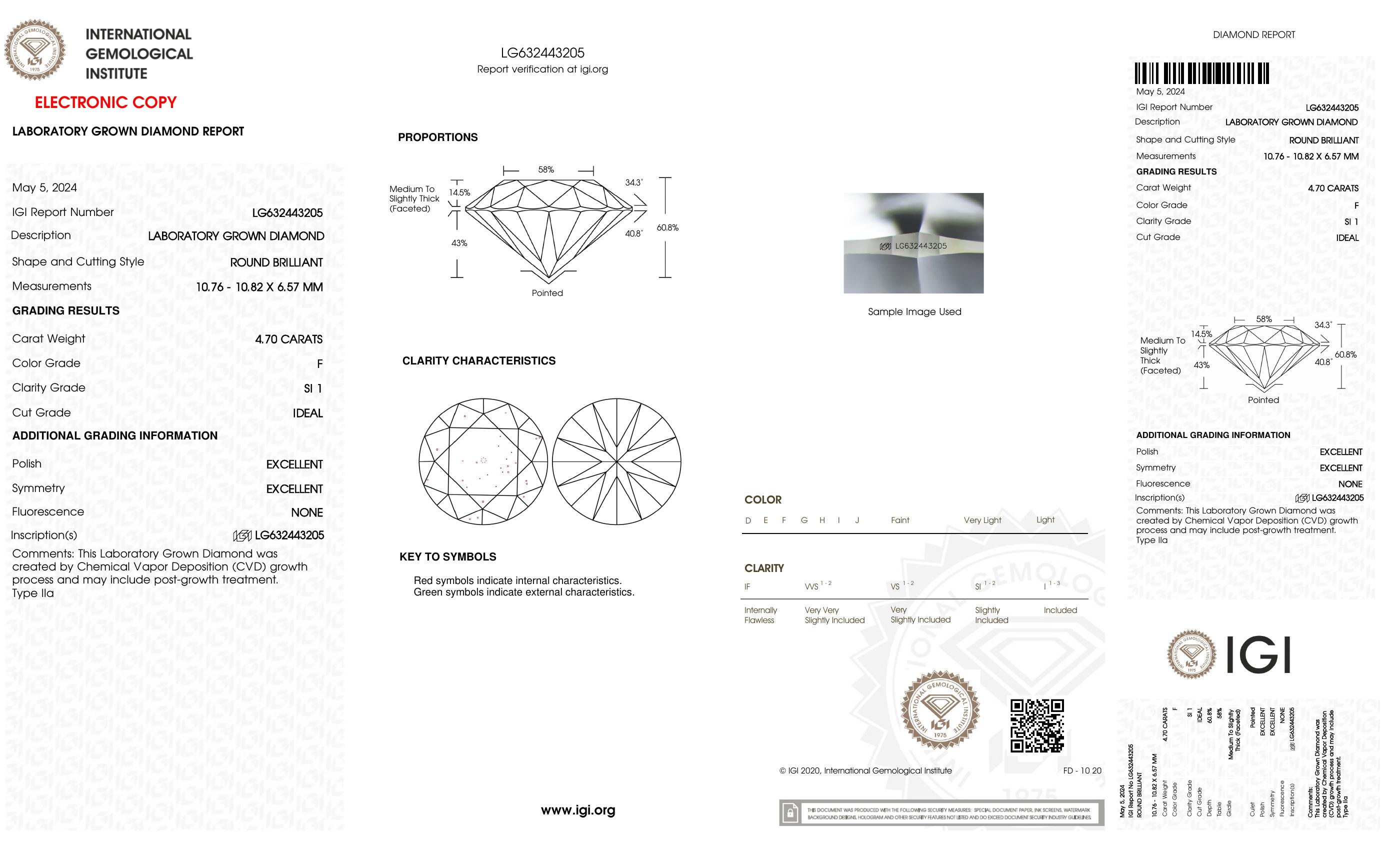 4.70 Carats Lab Grown Diamond Ring F, SI1 | $7,500 Estimated Retail Value (UGL & IGI Certs) | Round Ideal Cut| Brand New at PristineAuction.com 4.70 Carats Lab Grown Diamond Ring F, SI1 | $7,500 Estimated Retail Value (UGL & IGI Certs) | Round Ideal Cut| Brand New at PristineAuction.com