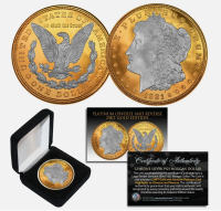1921 Original AU Morgan Silver Dollar 24KT Gold Coin with Platinum Highlights at PristineAuction.com
