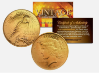 1920s AU/BU Peace Silver Dollar 24K Gold Plated Coin at PristineAuction.com