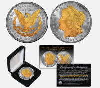 1921 Original AU Morgan Silver Dollar Platinum 24KT Gold Highlights Coin with Display Box at PristineAuction.com