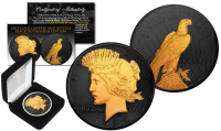 1922-1925 Genuine AU Peace Silver Dollar 24K Gold & Black Ruthenium Coin with Display Box at PristineAuction.com