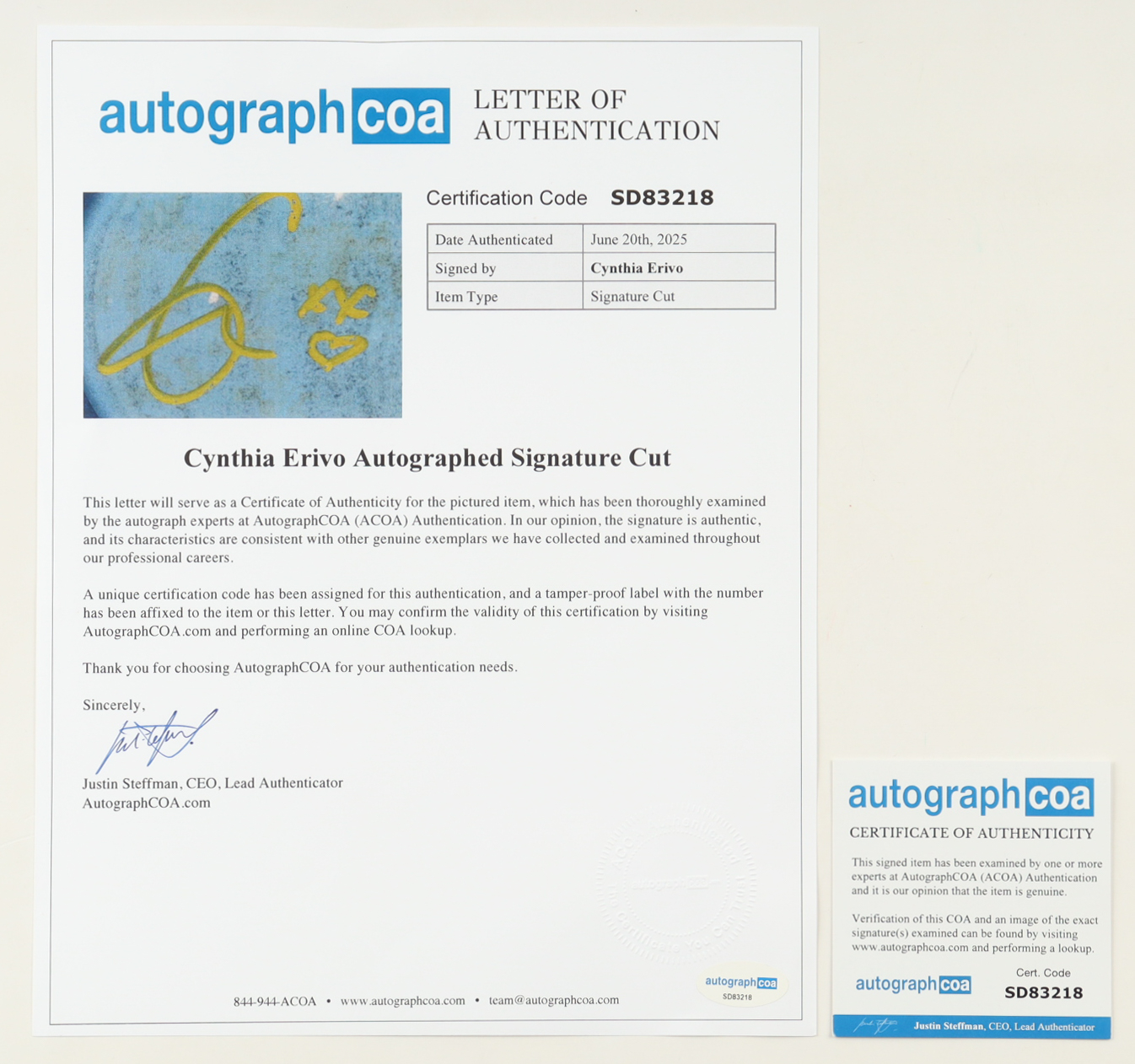 Cynthia Erivo Signed "Wicked" Custom Framed Cut Display (ACOA) at PristineAuction.com Cynthia Erivo Signed "Wicked" Custom Framed Cut Display (ACOA) at PristineAuction.com