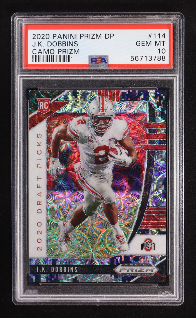 J.K. Dobbins 2020 Panini Draft Picks Camo Prizm #114 RC #08/25 (PSA 10) at PristineAuction.com J.K. Dobbins 2020 Panini Draft Picks Camo Prizm #114 RC #08/25 (PSA 10) at PristineAuction.com