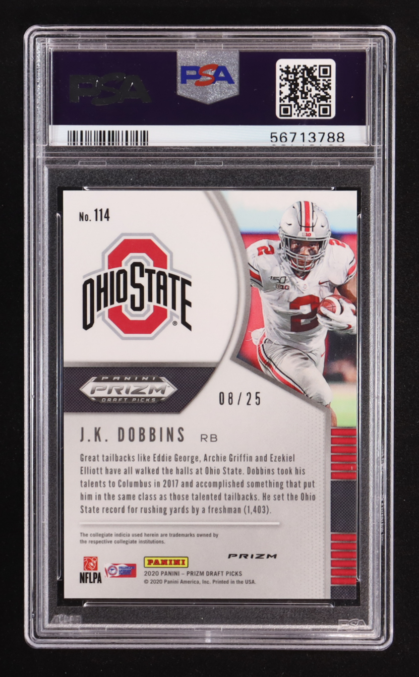 J.K. Dobbins 2020 Panini Draft Picks Camo Prizm #114 RC #08/25 (PSA 10) at PristineAuction.com J.K. Dobbins 2020 Panini Draft Picks Camo Prizm #114 RC #08/25 (PSA 10) at PristineAuction.com