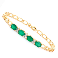 3.08 CTW Natural Green Agate & Diamond 18K Gold Plated Designer Bracelet Size 7.25in | Estimated Value $1,789 (AMG) at PristineAuction.com