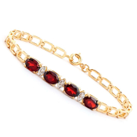 3.58 CTW Natural Garnet & Diamonds 18K Gold Plated Designer Bracelet Size 7.25 Inches | Estimated Value $1,789 (AMG) at PristineAuction.com