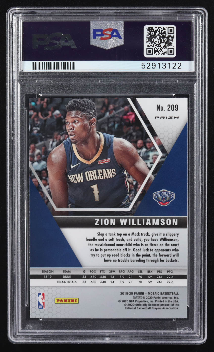 Zion Williamson 2019-20 Panini Mosaic Silver #209 RC (PSA 10) at PristineAuction.com Zion Williamson 2019-20 Panini Mosaic Silver #209 RC (PSA 10) at PristineAuction.com