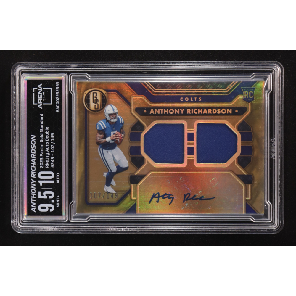 Anthony Richardson 2023 Panini Gold Standard Rookie Jersey Double #243 RC #107/149 (Arena Club 9.5 | Autograph Graded Arena Club 10) at PristineAuction.com