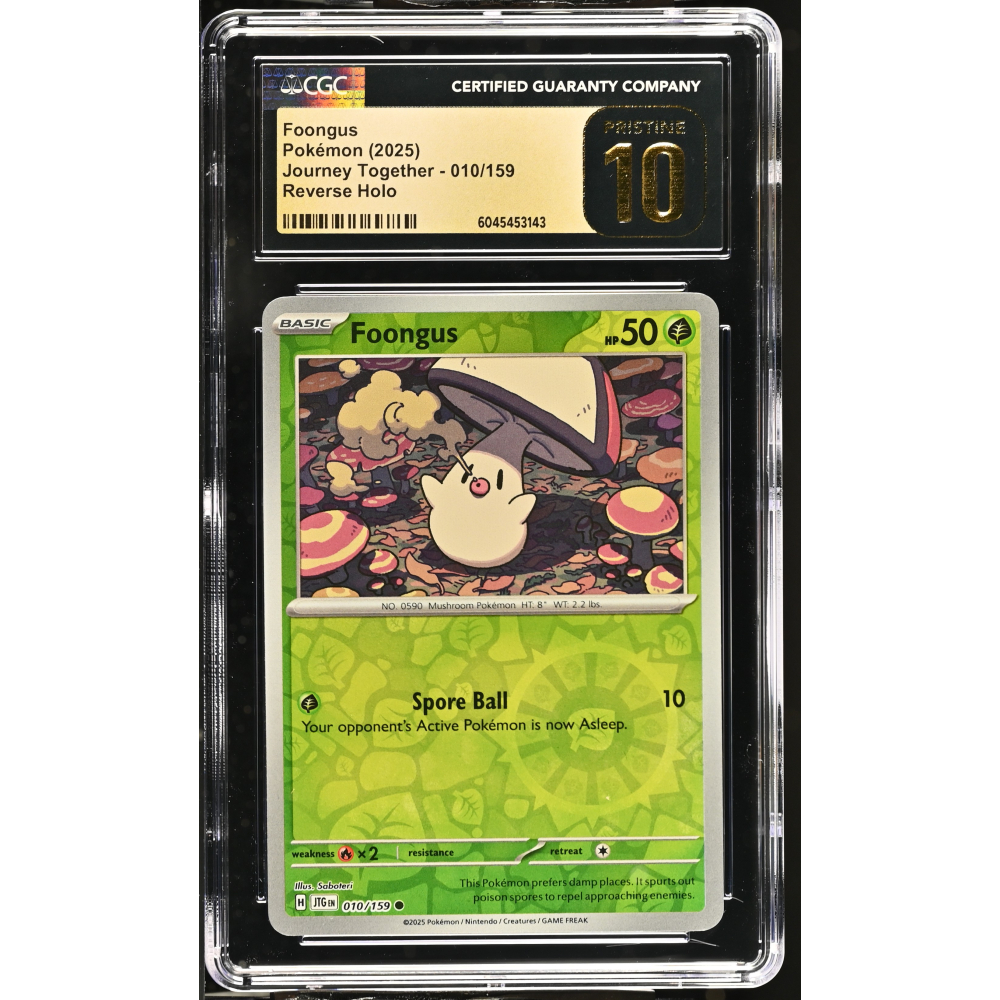 Foongus 2025 Pokemon Journey Together #010/159 (CGC PRISTINE 10 | Black Label) at PristineAuction.com