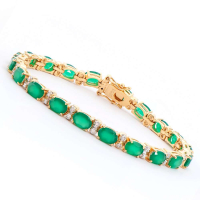 12.59 CTW Natural Green Agate & Diamonds 18K Gold Plated Bracelet Size 7.9 Inches | Estimated Value $2,199 (AMG) at PristineAuction.com