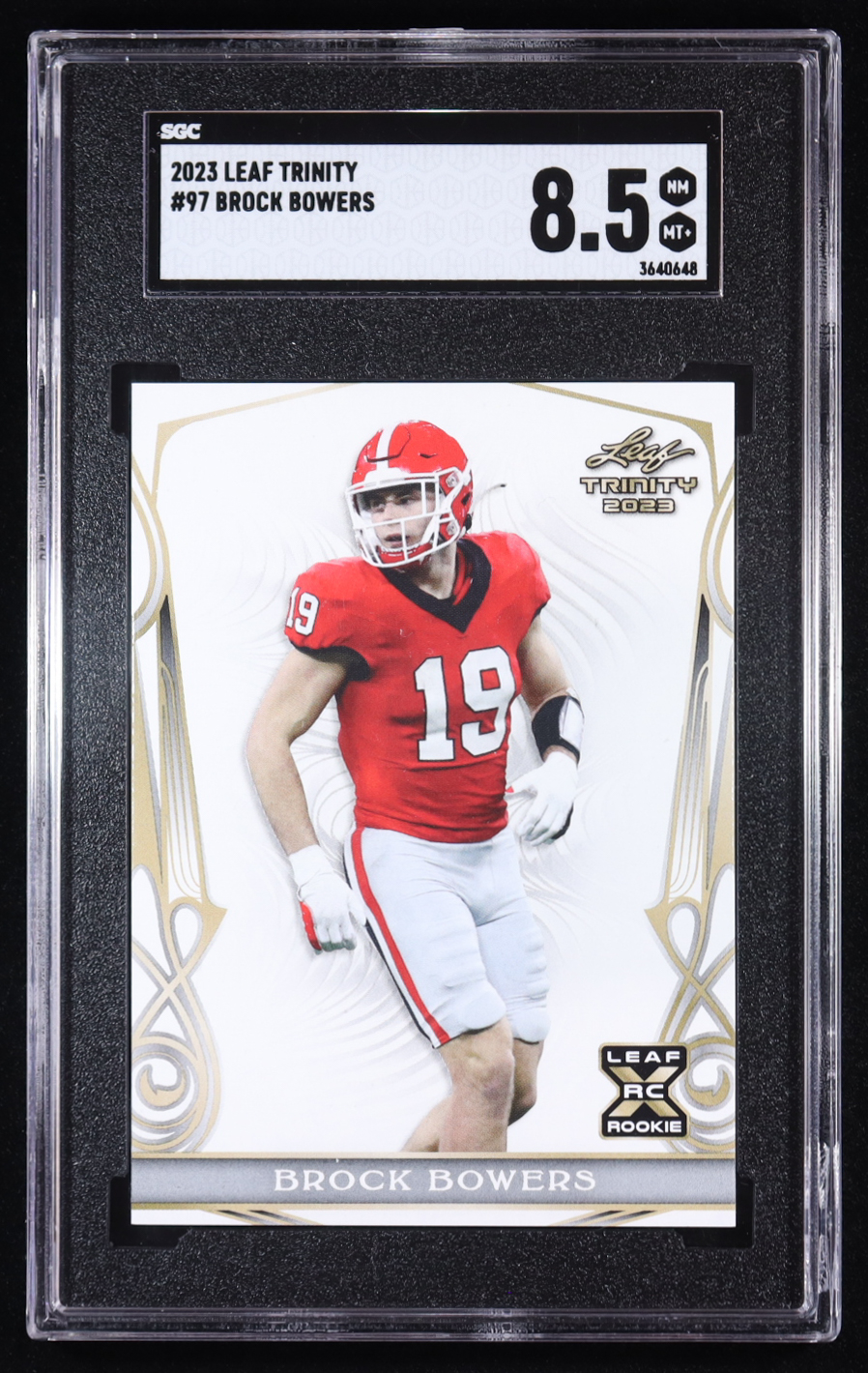 Brock Bowers 2023 Leaf Trinity #97 RC (SGC 8.5) at PristineAuction.com Brock Bowers 2023 Leaf Trinity #97 RC (SGC 8.5) at PristineAuction.com