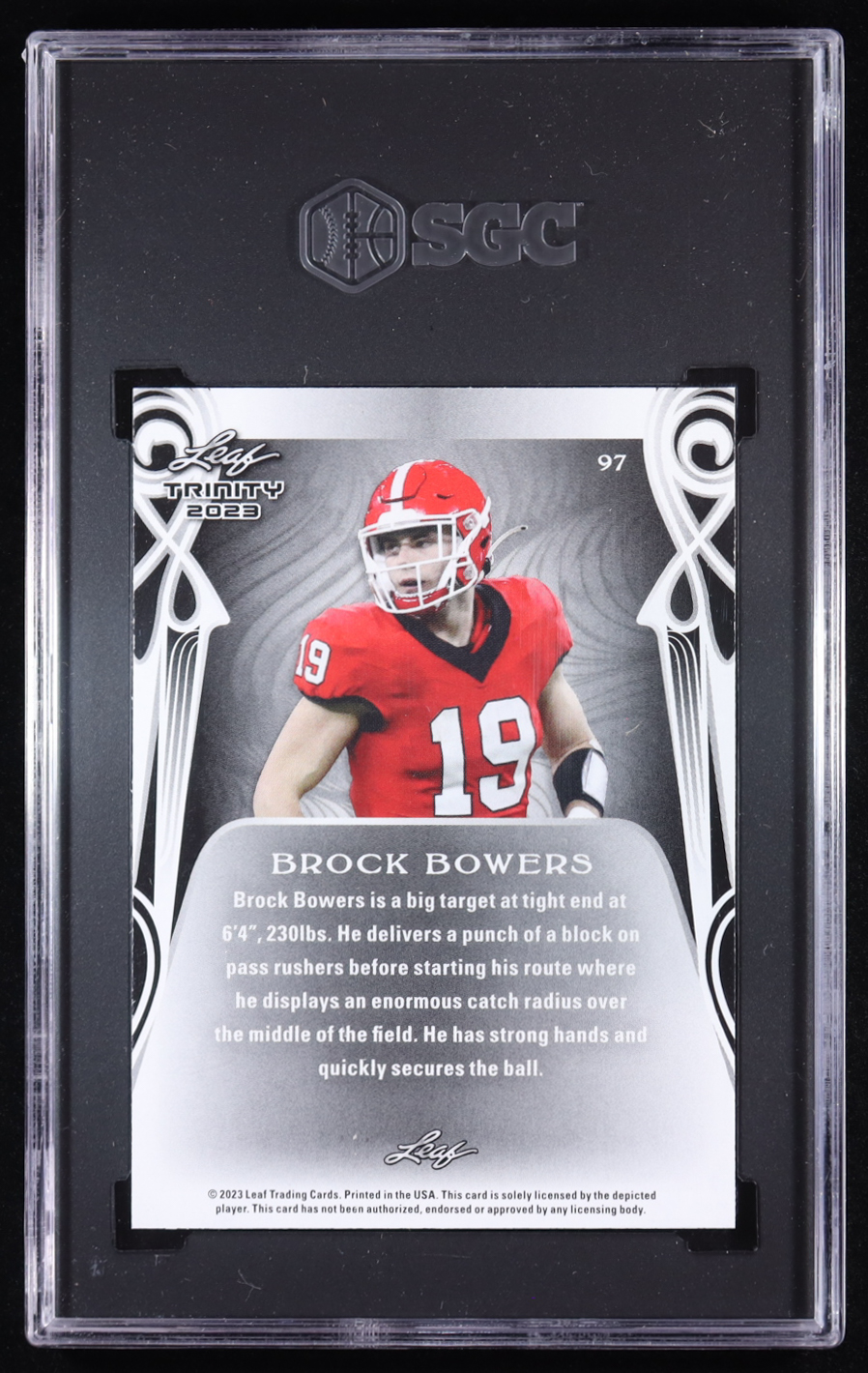 Brock Bowers 2023 Leaf Trinity #97 RC (SGC 8.5) at PristineAuction.com Brock Bowers 2023 Leaf Trinity #97 RC (SGC 8.5) at PristineAuction.com