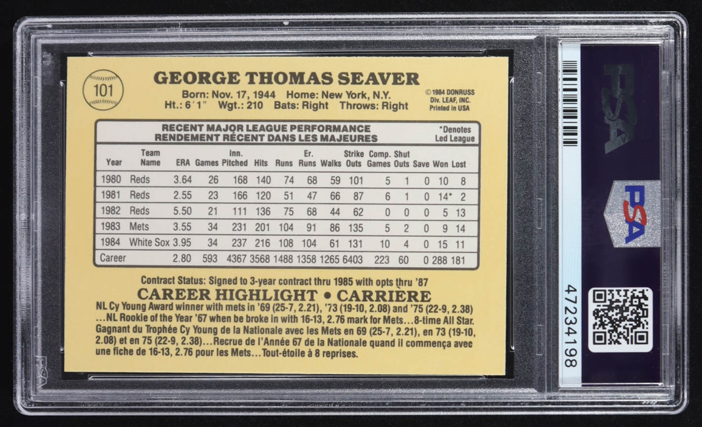 Tom Seaver 1985 Leaf/Donruss #101 (PSA 9) at PristineAuction.com Tom Seaver 1985 Leaf/Donruss #101 (PSA 9) at PristineAuction.com