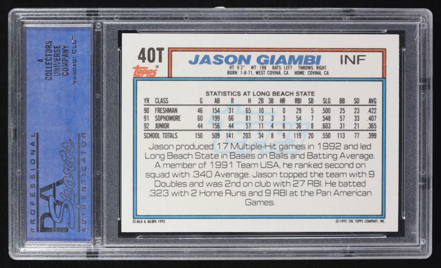 Jason Giambi 1992 Topps Traded #40T USA RC (PSA 10) at PristineAuction.com Jason Giambi 1992 Topps Traded #40T USA RC (PSA 10) at PristineAuction.com