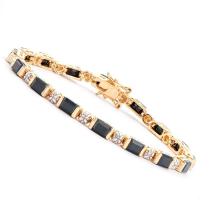 12.17 CTW Natural Black Sapphire & Diamond 18K Gold Plated Designer Bracelet Size 7.5 Inches | Estimated Value $2,189 (AMG) at PristineAuction.com