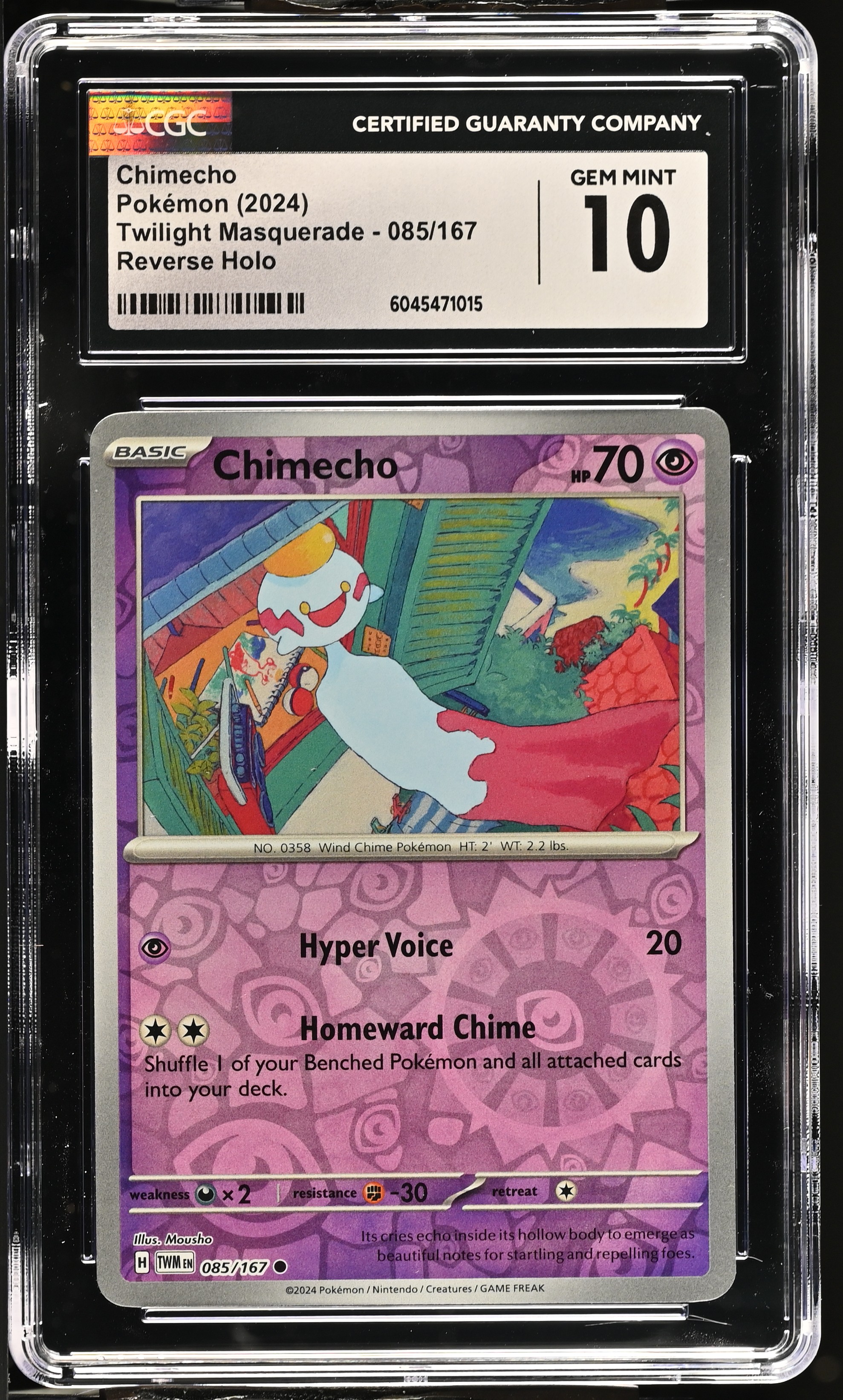 Chimecho 2024 Pokemon Twilight Masquerade #085/167 (CGC 10) at PristineAuction.com Chimecho 2024 Pokemon Twilight Masquerade #085/167 (CGC 10) at PristineAuction.com