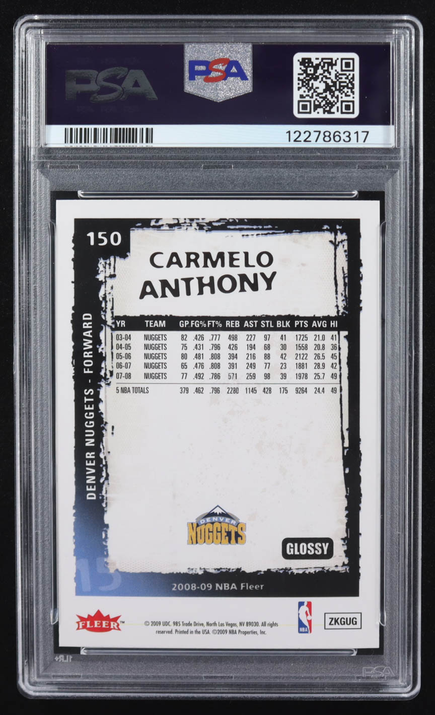 Carmelo Anthony 2008-09 Fleer Glossy #150 (PSA 9) at PristineAuction.com Carmelo Anthony 2008-09 Fleer Glossy #150 (PSA 9) at PristineAuction.com