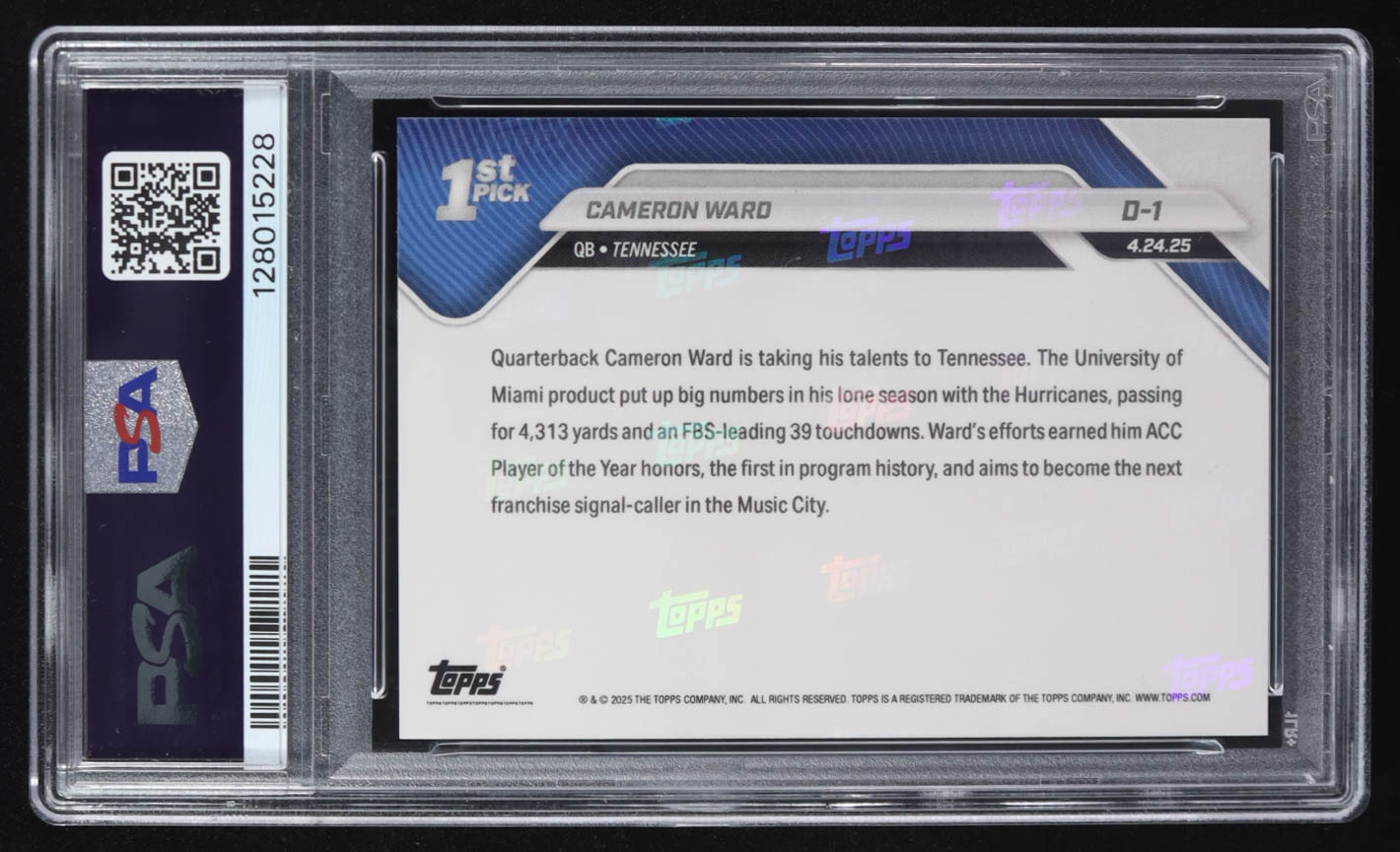 Cameron Ward 2025 Topps Now Draft #D1 RC (PSA 10) at PristineAuction.com Cameron Ward 2025 Topps Now Draft #D1 RC (PSA 10) at PristineAuction.com