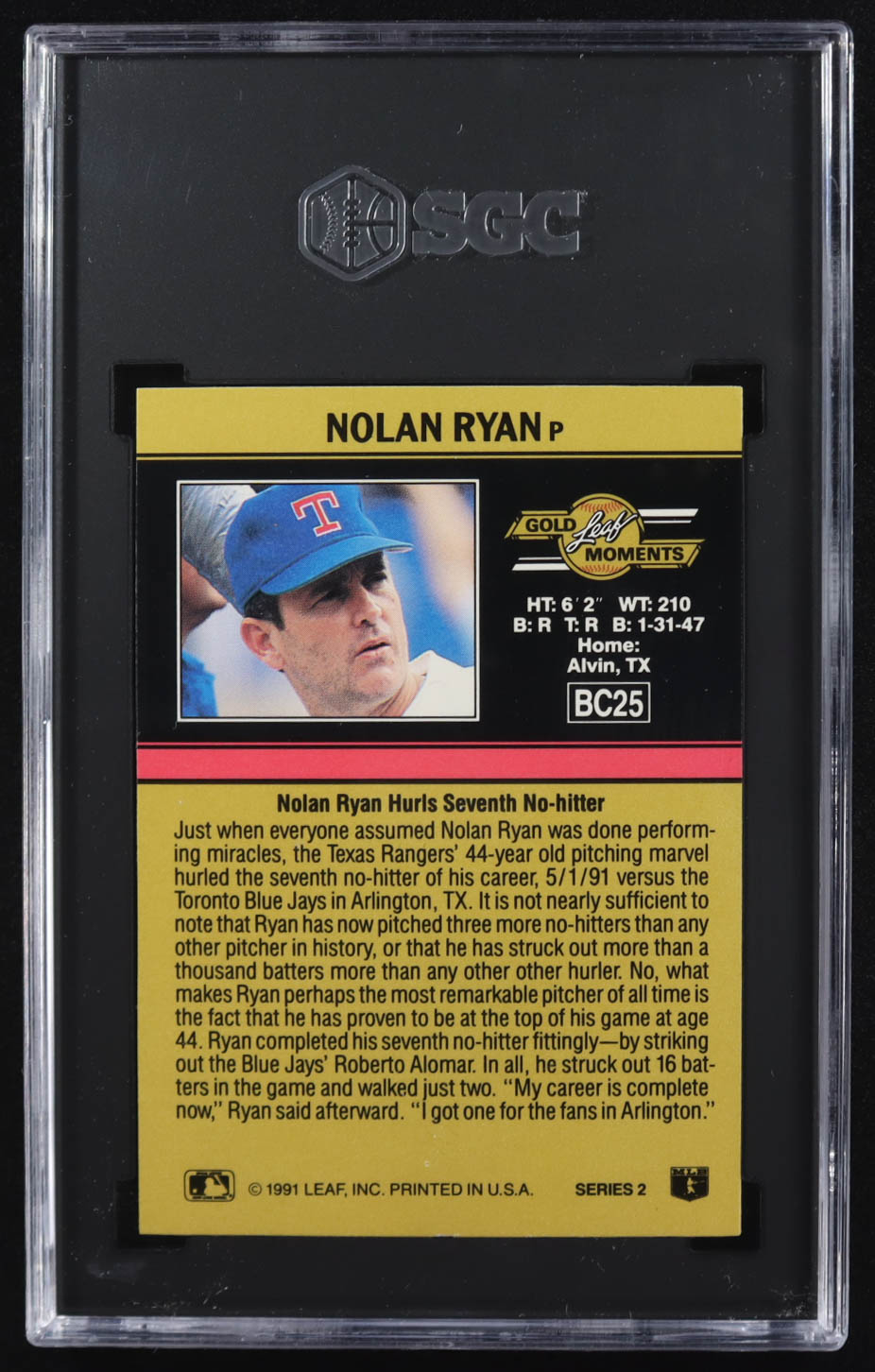Nolan Ryan 1991 Leaf Gold Rookies #BC25 DP (SGC 8.5) at PristineAuction.com Nolan Ryan 1991 Leaf Gold Rookies #BC25 DP (SGC 8.5) at PristineAuction.com